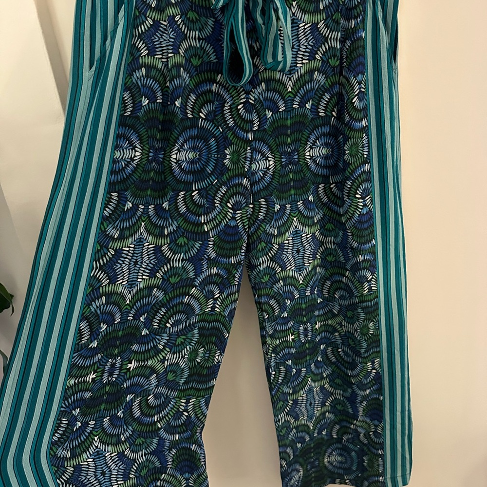 Anthropologie blank London Green and Blue Patterned Women's Silky Pants